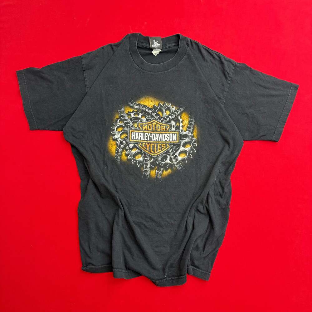 Harley Davidson vintage faded Flames Logo Gears Y2K T-Shirt bump is
